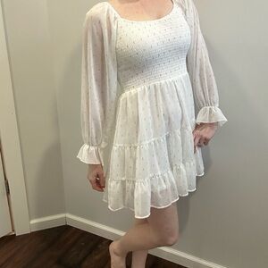 Altar'd State White Smocked Bishop Sleeve Sundress